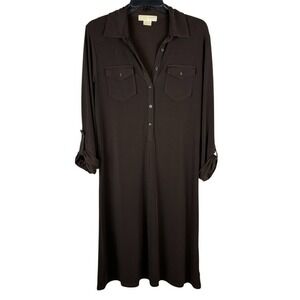 Michael Kors Brown Button Down Shirt Dress Womens Sz Medium  Stretch